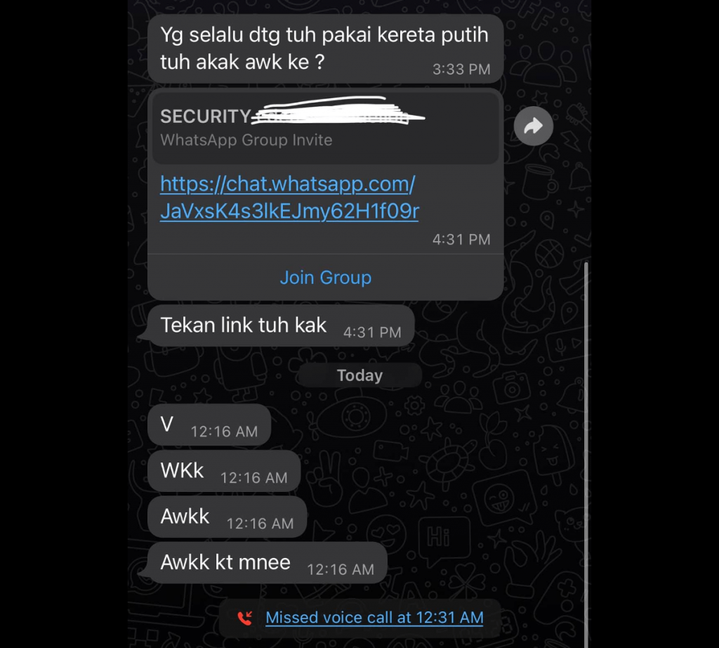 perbualan lelaki tersebut di Whatsapp