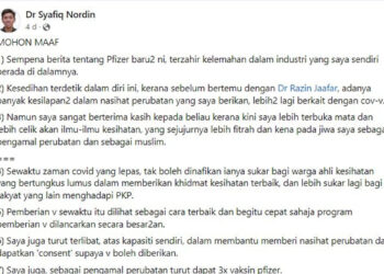 “You Have A Big Heart”- Netizen, Doktor Malaysia Mohon Maaf Selepas Berita Terbaru Tentang Pfizer