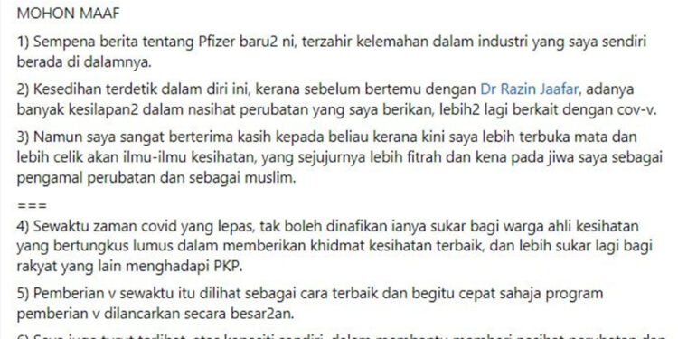 “You Have A Big Heart”- Netizen, Doktor Malaysia Mohon Maaf Selepas Berita Terbaru Tentang Pfizer